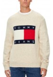 TOMMY HILFIGER REG MELANGE FLAG SWEATER ΜΠΛΟΥΖΑ ΠΛΕΚΤΗ ΑΝΔΡΙΚΗ ECRU