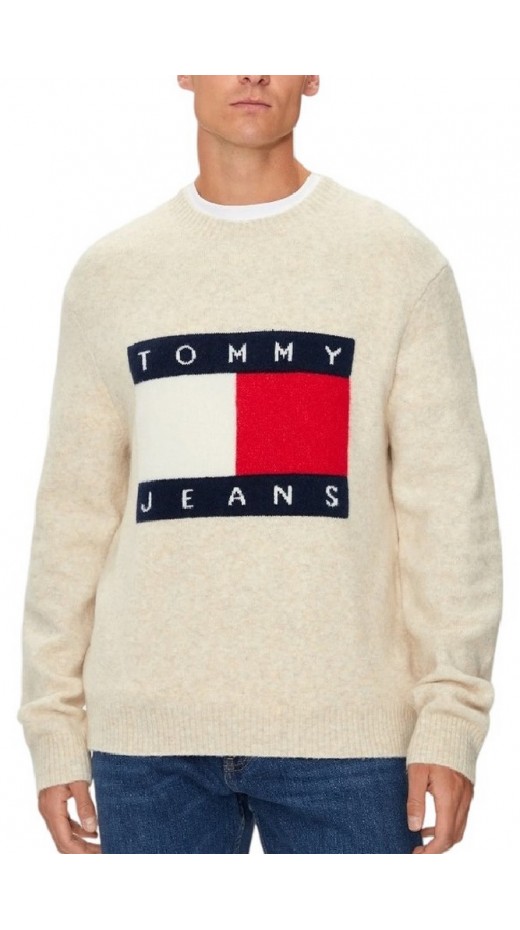 TOMMY HILFIGER REG MELANGE FLAG SWEATER ΜΠΛΟΥΖΑ ΠΛΕΚΤΗ ΑΝΔΡΙΚΗ ECRU