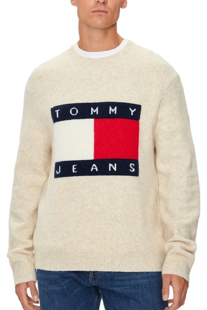 TOMMY HILFIGER REG MELANGE FLAG SWEATER ΜΠΛΟΥΖΑ ΠΛΕΚΤΗ ΑΝΔΡΙΚΗ ECRU