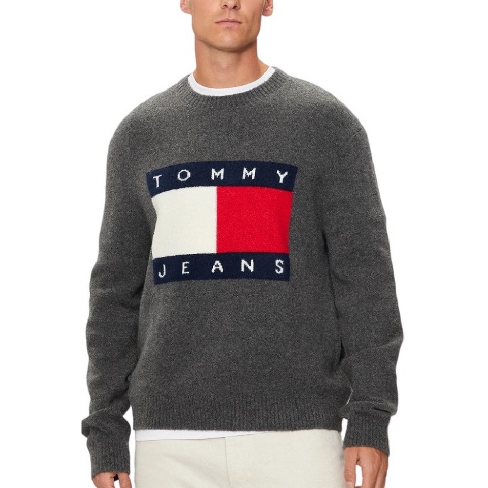 TOMMY HILFIGER REG MELANGE FLAG SWEATER ΜΠΛΟΥΖΑ ΠΛΕΚΤΗ ΑΝΔΡΙΚΗ GREY