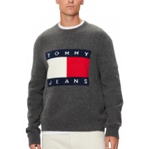 TOMMY HILFIGER REG MELANGE FLAG SWEATER ΜΠΛΟΥΖΑ ΠΛΕΚΤΗ ΑΝΔΡΙΚΗ GREY