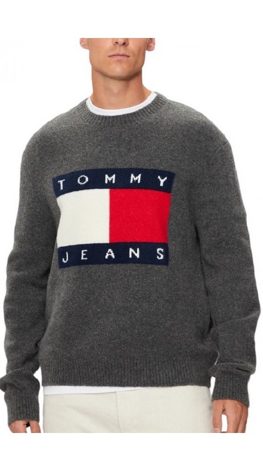 TOMMY HILFIGER REG MELANGE FLAG SWEATER ΜΠΛΟΥΖΑ ΠΛΕΚΤΗ ΑΝΔΡΙΚΗ GREY