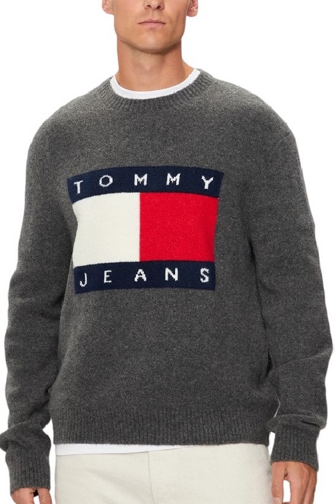 TOMMY HILFIGER REG MELANGE FLAG SWEATER ΜΠΛΟΥΖΑ ΠΛΕΚΤΗ ΑΝΔΡΙΚΗ GREY