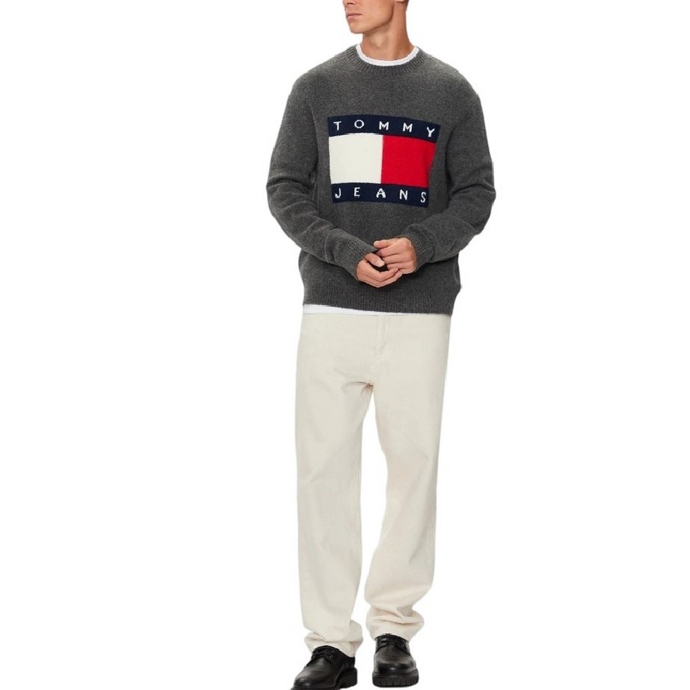 TOMMY HILFIGER REG MELANGE FLAG SWEATER ΜΠΛΟΥΖΑ ΠΛΕΚΤΗ ΑΝΔΡΙΚΗ GREY