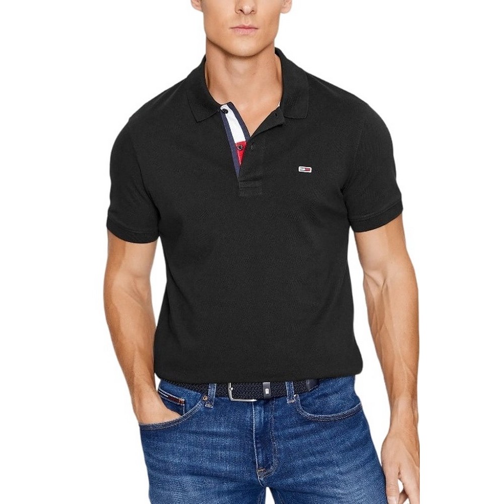 TOMMY HILFIGER TJM SLIM PLACKET POLO T-SHIRT ΜΠΛΟΥΖΑ ΑΝΔΡΙΚΗ BLACK