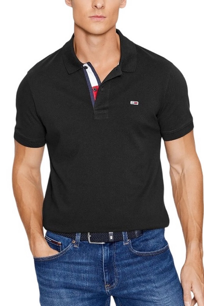 TOMMY HILFIGER TJM SLIM PLACKET POLO T-SHIRT ΜΠΛΟΥΖΑ ΑΝΔΡΙΚΗ BLACK