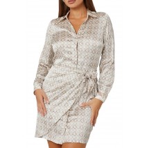 GUESS NEW LS ALYA PRINTED DRESS ΦΟΡΕΜΑ ΓΥΝΑΙΚΕΙΟ BEIGE