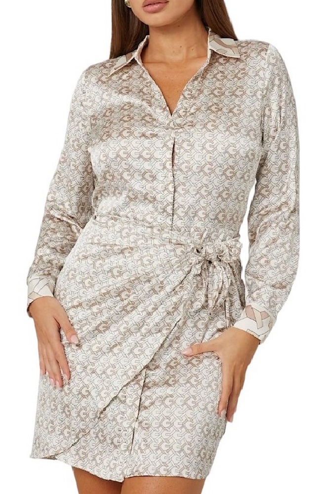 GUESS NEW LS ALYA PRINTED DRESS ΦΟΡΕΜΑ ΓΥΝΑΙΚΕΙΟ BEIGE