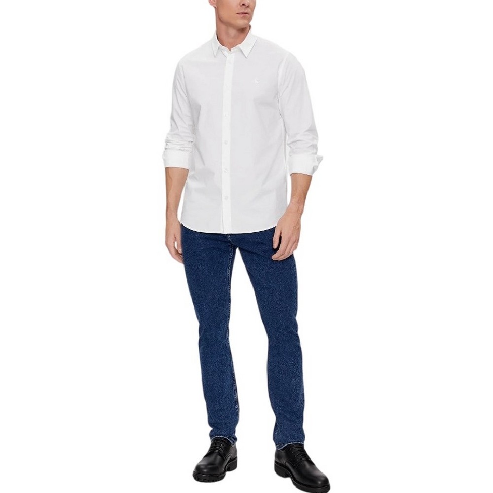 CALVIN KLEIN JEANS SLIM STRETCH SHIRT ΠΟΥΚΑΜΙΣΟ ΑΝΔΡΙΚΟ WHITE