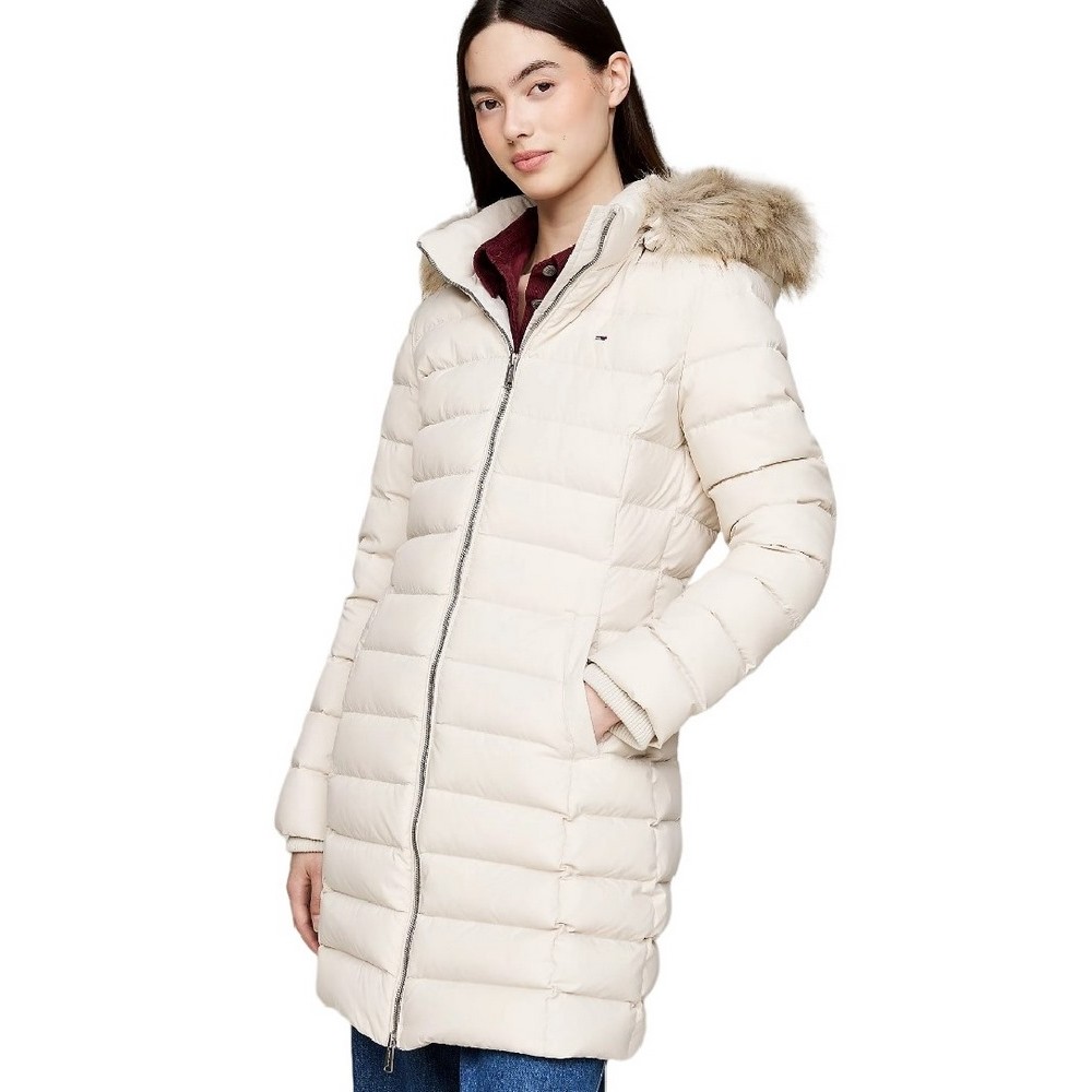 TOMMY HILFIGER TJW ESSENTIAL HOODED DOWN COAT ΜΠΟΥΦΑΝ ΓΥΝΑΙΚΕΙΟ BEIGE