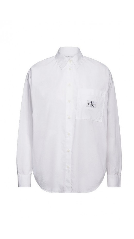 CALVIN KLEIN JEANS WOVEN LABEL RELAXED SHIRT ΠΟΥΚΑΜΙΣΟ ΓΥΝΑΙΚΕΙΟ BRIGHT WHITE