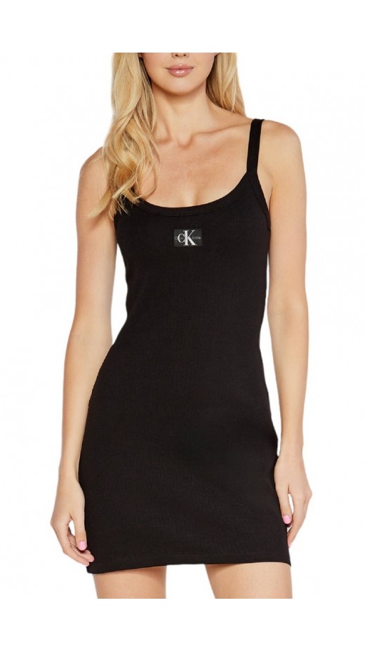 CALVIN KLEIN JEANS WOVEN LABEL RIB TANK DRESS ΦΟΡΕΜΑ ΓΥΝΑΙΚΕΙΟ BLACK