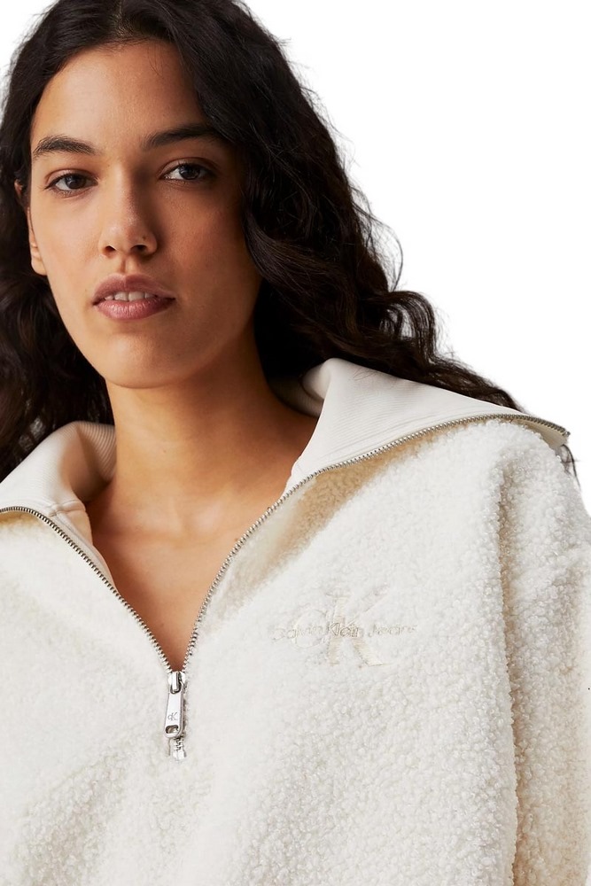 CALVIN KLEIN JEANS SHERPA HALF ZIP ΜΠΛΟΥΖΑ ΓΥΝΑΙΚΕΙΑ IVORY