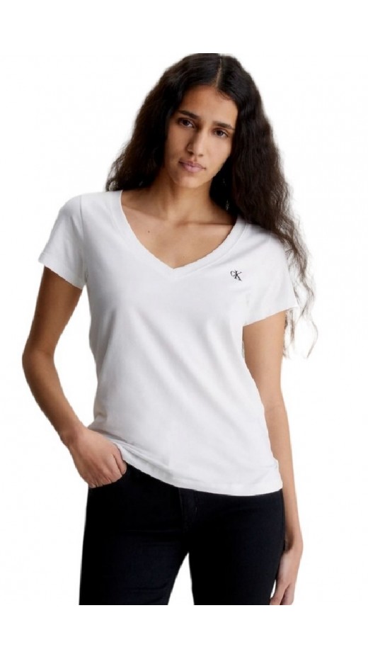 CALVIN KLEIN JEANS EMBROIDERY STRETCH V-NECK T-SHIRT ΓΥΝΑΙΚΕΙΟ WHITE