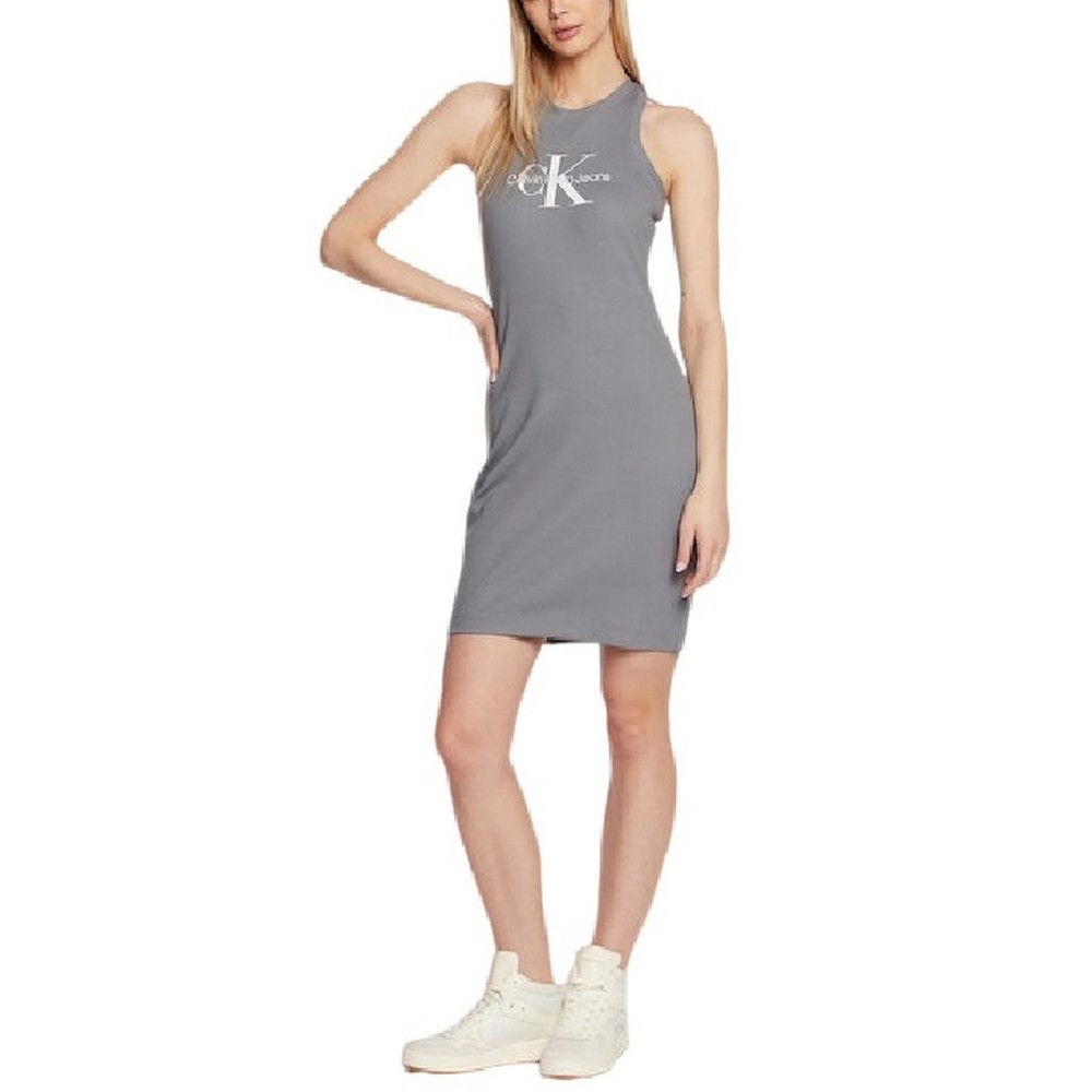 CALVIN KLEIN JEANS ARCHIVAL MONOLOGO RIB TANK DRESS GREY