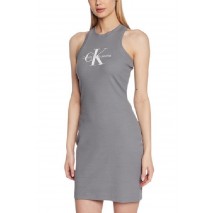 CALVIN KLEIN JEANS ARCHIVAL MONOLOGO RIB TANK DRESS GREY