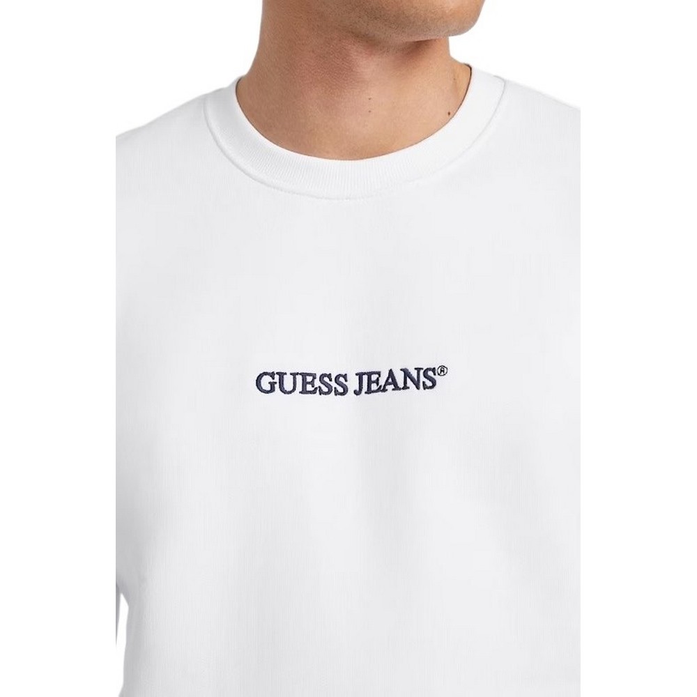 GUESS JEANS SLIM LOGO EMB ΜΠΛΟΥΖΑ ΦΟΥΤΕΡ ΑΝΔΡΙΚΗ WHITE