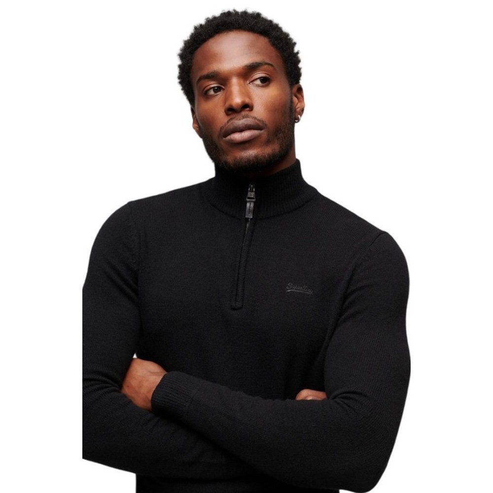 SUPERDRY D5 OVIN ESSENTIAL EMB KNIT HENLEY ΜΠΛΟΥΖΑ ΠΛΕΚΤΗ ΑΝΔΡΙΚΗ BLACK