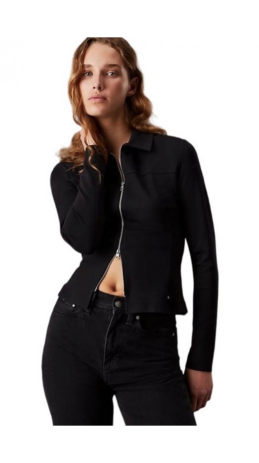 CALVIN KLEIN JEANS ZIPPER LONGSLEEVE MILANO TOP BLACK