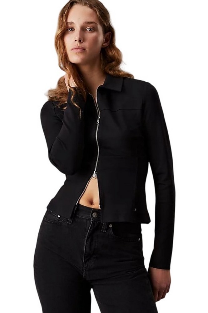 CALVIN KLEIN JEANS ZIPPER LONGSLEEVE MILANO TOP BLACK