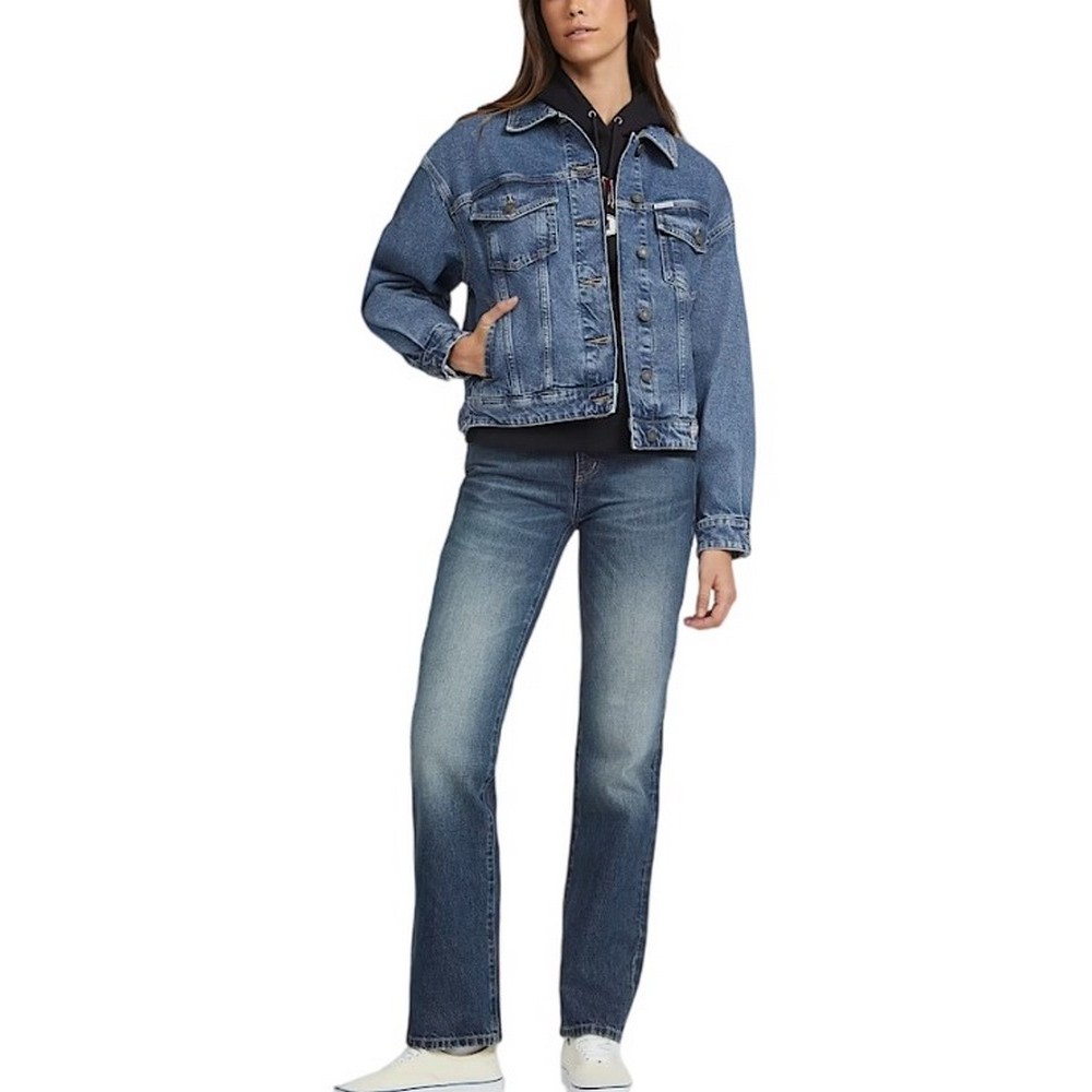 GUESS JEANS OVERSIZE TRUCKER ΤΖΙΝ ΜΠΟΥΦΑΝ ΓΥΝΑΙΚΕΙΟ BLUΕ DENIM