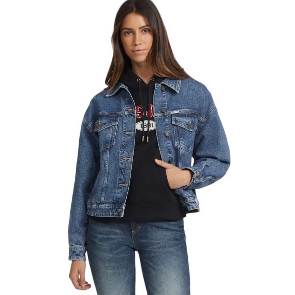 GUESS JEANS OVERSIZE TRUCKER ΤΖΙΝ ΜΠΟΥΦΑΝ ΓΥΝΑΙΚΕΙΟ BLUΕ DENIM