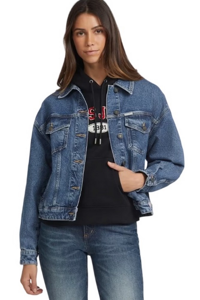 GUESS JEANS OVERSIZE TRUCKER ΤΖΙΝ ΜΠΟΥΦΑΝ ΓΥΝΑΙΚΕΙΟ BLUΕ DENIM