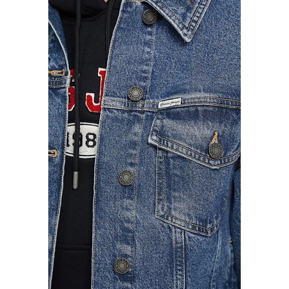 GUESS JEANS OVERSIZE TRUCKER ΤΖΙΝ ΜΠΟΥΦΑΝ ΓΥΝΑΙΚΕΙΟ BLUΕ DENIM