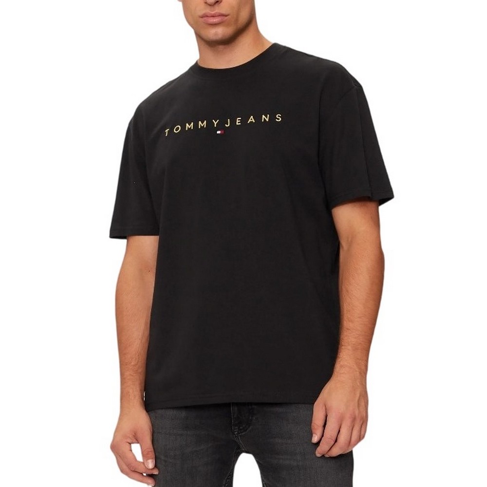 TOMMY JEANS REG GOLD LINEAR LOGO TEE T-SHIRT ΜΠΛΟΥΖΑ ΑΝΔΡΙΚΗ BLACK