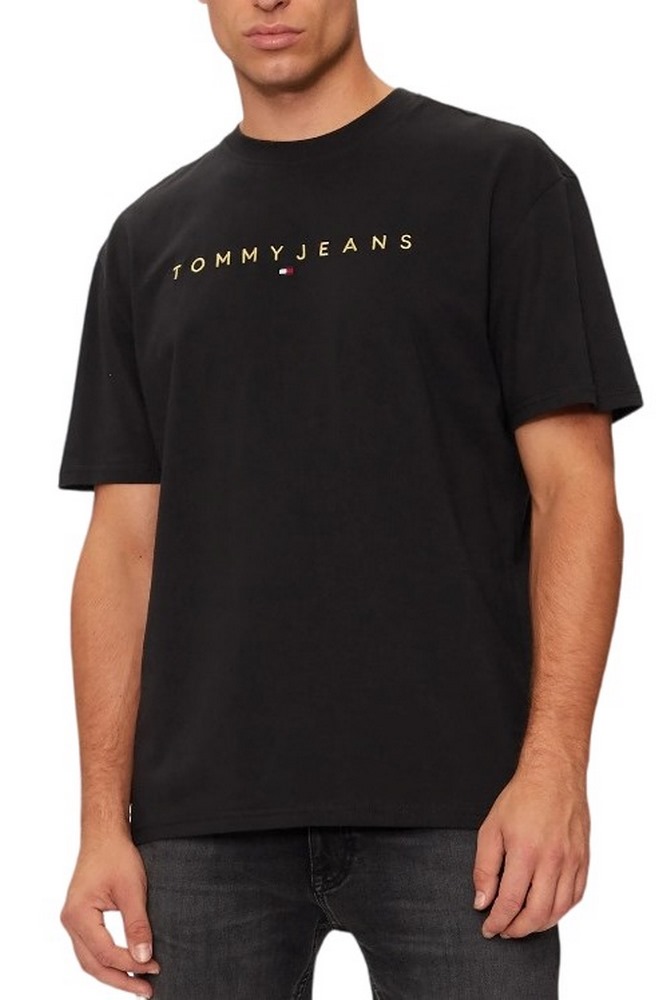 TOMMY JEANS REG GOLD LINEAR LOGO TEE T-SHIRT ΜΠΛΟΥΖΑ ΑΝΔΡΙΚΗ BLACK