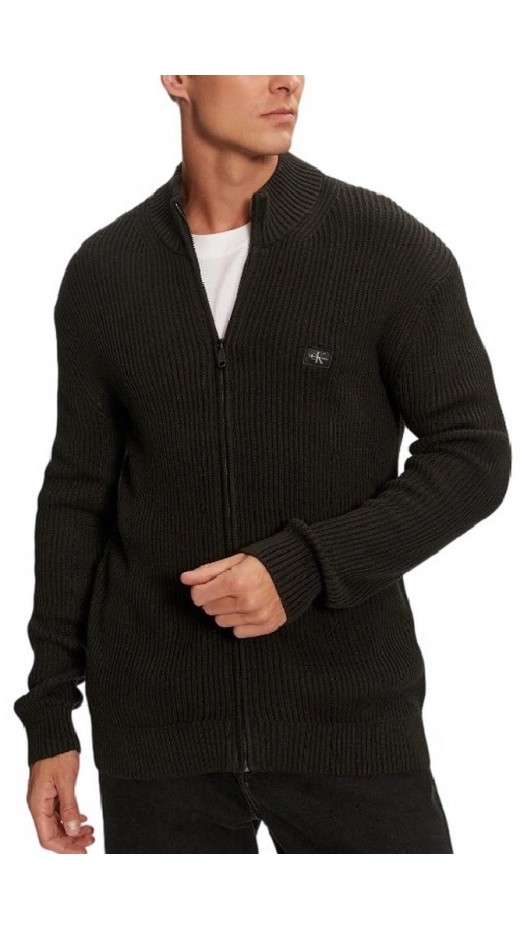 CALVIN KLEIN JEANS WOVEN LABEL ZIP THROUGH SWEATER ΠΛΕΚΤΗ ΖΑΚΕΤΑ ΑΝΔΡΙΚΗ BLACK