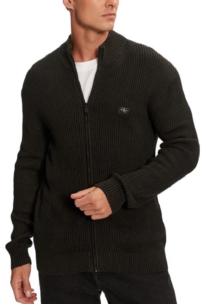 CALVIN KLEIN JEANS WOVEN LABEL ZIP THROUGH SWEATER ΠΛΕΚΤΗ ΖΑΚΕΤΑ ΑΝΔΡΙΚΗ BLACK