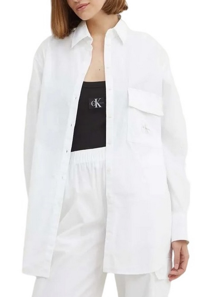 CALVIN KLEIN JEANS LONG COTTON UTILITY LS SHIRT ΠΟΥΚΑΜΙΣΟ ΓΥΝΑΙΚΕΙΟ BRIGHT WHITE