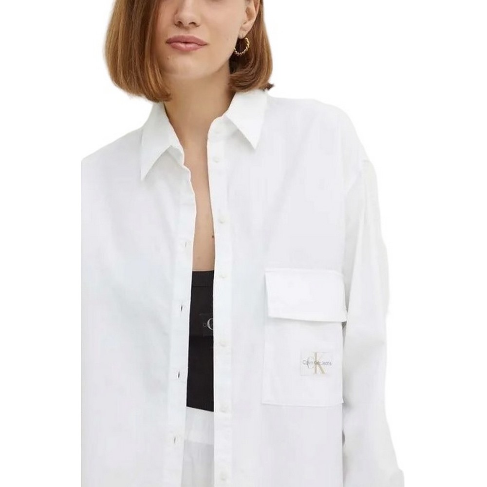 CALVIN KLEIN JEANS LONG COTTON UTILITY LS SHIRT ΠΟΥΚΑΜΙΣΟ ΓΥΝΑΙΚΕΙΟ BRIGHT WHITE