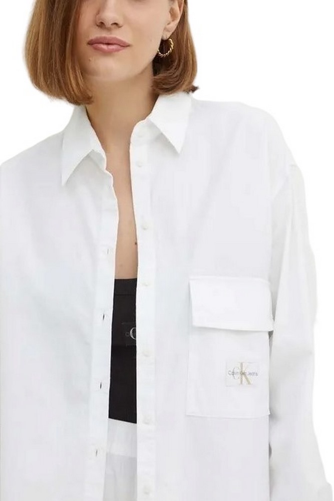 CALVIN KLEIN JEANS LONG COTTON UTILITY LS SHIRT ΠΟΥΚΑΜΙΣΟ ΓΥΝΑΙΚΕΙΟ BRIGHT WHITE