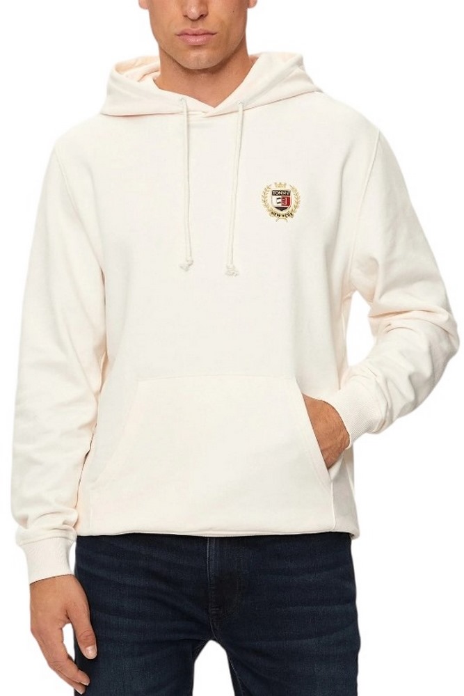 TOMMY JEANS REG FLAG CREST HOOD ΜΠΛΟΥΖΑ ΦΟΥΤΕΡ ΑΝΔΡΙΚΗ OFF WHITE