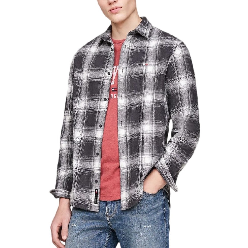 TOMMY HILFIGER REG CHECK FLANNEL SHIRT EXT ΠΟΥΚΑΜΙΣΟ ΑΝΔΡΙΚΟ BLACK