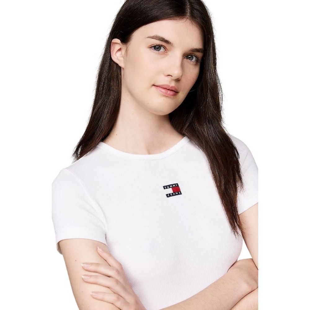 TOMMY HILFIGER TJW SLIM BADGE RIB TEE T-SHIRT ΜΠΛΟΥΖΑ ΓΥΝΑΙΚΕΙΑ WHITE