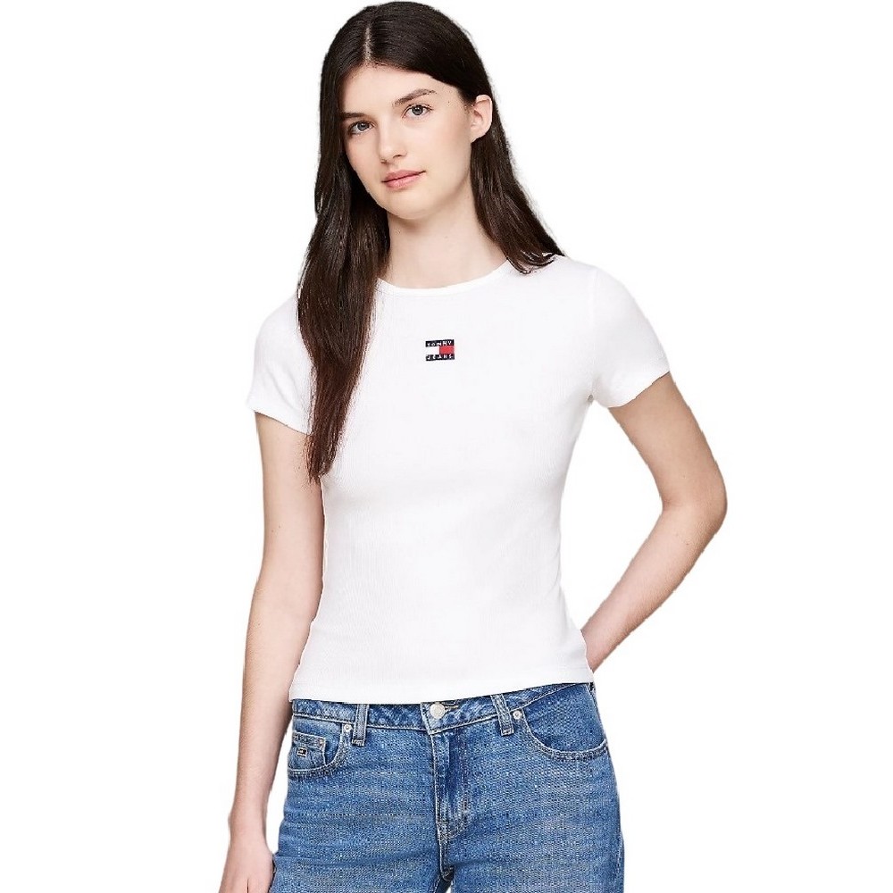 TOMMY HILFIGER TJW SLIM BADGE RIB TEE T-SHIRT ΜΠΛΟΥΖΑ ΓΥΝΑΙΚΕΙΑ WHITE