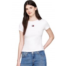 TOMMY HILFIGER TJW SLIM BADGE RIB TEE T-SHIRT ΜΠΛΟΥΖΑ ΓΥΝΑΙΚΕΙΑ WHITE