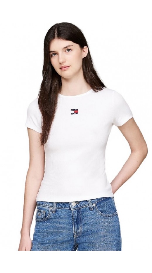 TOMMY JEANS SLIM BADGE RIB TEE T-SHIRT ΜΠΛΟΥΖΑ ΓΥΝΑΙΚΕΙΑ WHITE