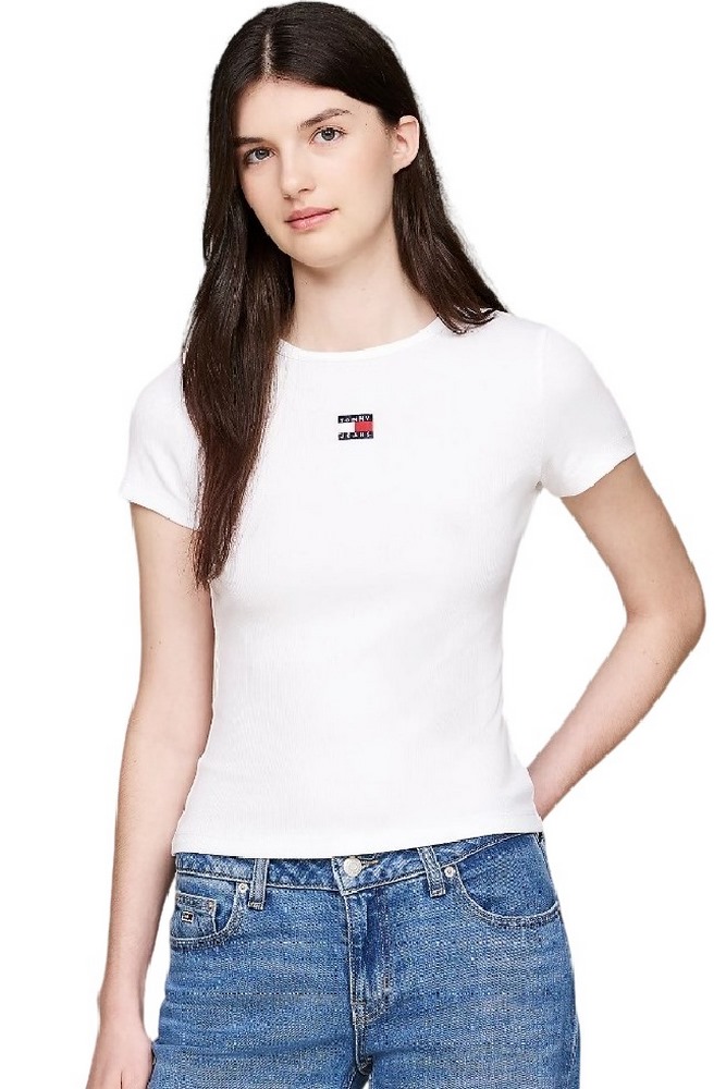 TOMMY JEANS SLIM BADGE RIB TEE T-SHIRT ΜΠΛΟΥΖΑ ΓΥΝΑΙΚΕΙΑ WHITE