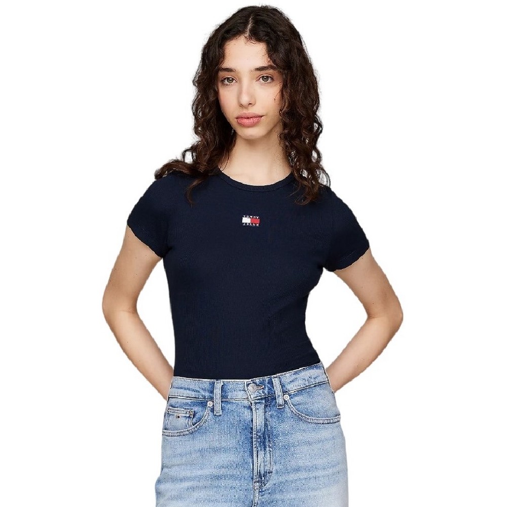 TOMMY HILFIGER TJW SLIM BADGE RIB TEE T-SHIRT ΜΠΛΟΥΖΑ ΓΥΝΑΙΚΕΙΑ NAVY