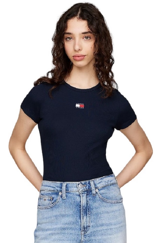 TOMMY JEANS SLIM BADGE RIB TEE T-SHIRT ΜΠΛΟΥΖΑ ΓΥΝΑΙΚΕΙΑ NAVY