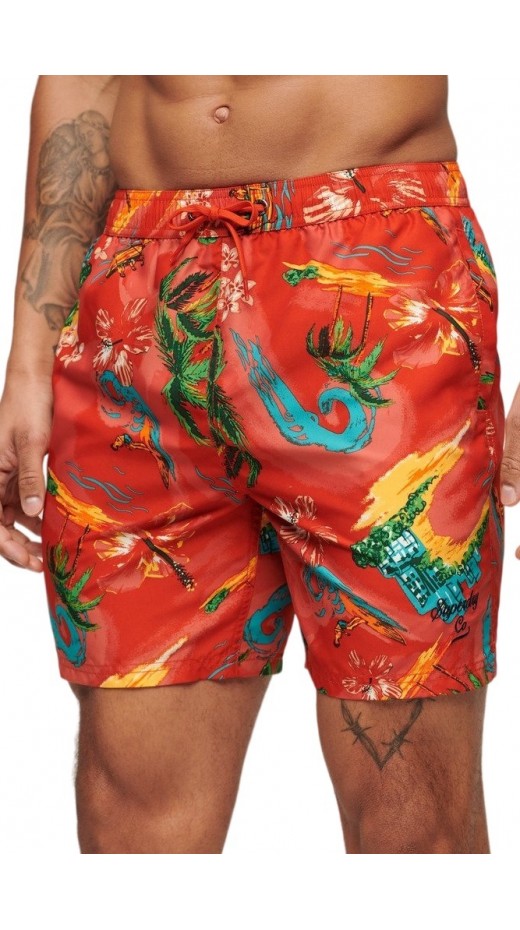 SUPERDRY HAWAIIAN PRINT 17" SWIM SHORT ΜΑΓΙΟ ΑΝΔΡΙΚΟ RED