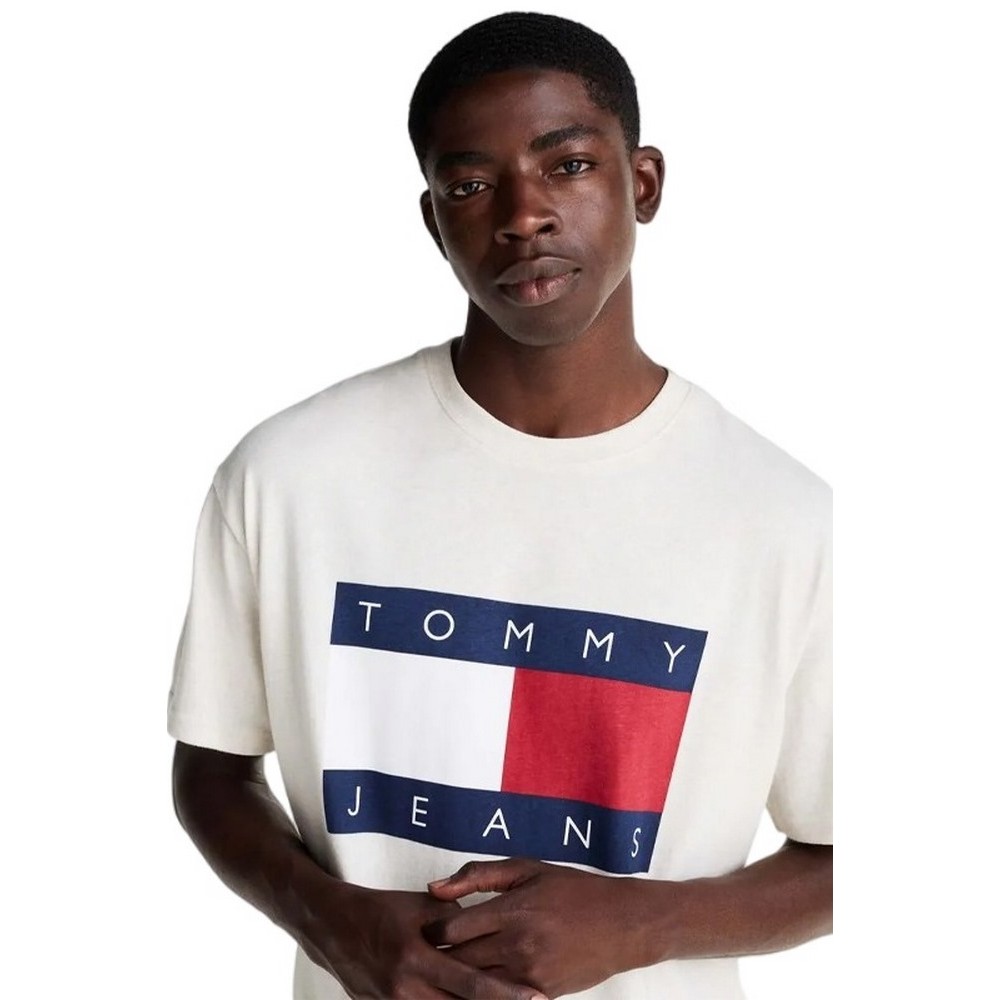 TOMMY JEANS RLX MELANGE BIG FLAG TEE T-SHIRT ΜΠΛΟΥΖΑ ΑΝΔΡΙΚΗ ECRU