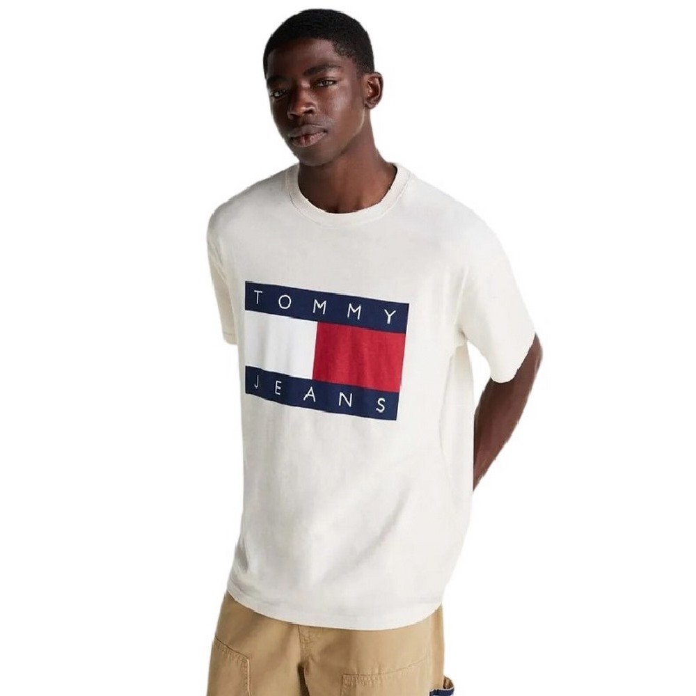 TOMMY JEANS RLX MELANGE BIG FLAG TEE T-SHIRT ΜΠΛΟΥΖΑ ΑΝΔΡΙΚΗ ECRU