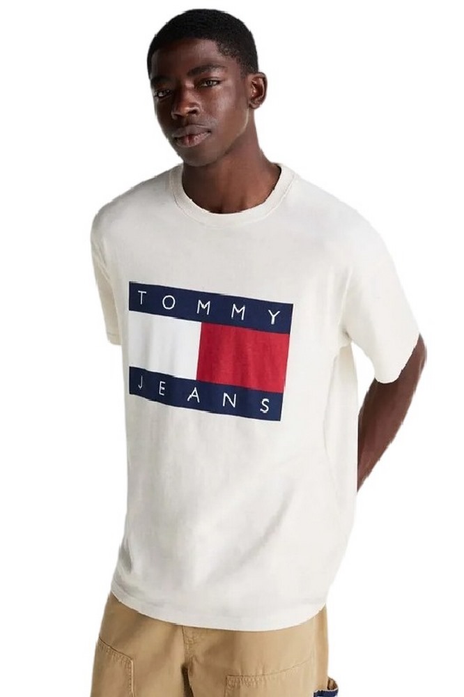 TOMMY JEANS RLX MELANGE BIG FLAG TEE T-SHIRT ΜΠΛΟΥΖΑ ΑΝΔΡΙΚΗ ECRU