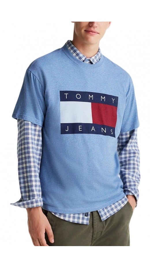 TOMMY JEANS RLX MELANGE BIG FLAG TEE T-SHIRT ΜΠΛΟΥΖΑ ΑΝΔΡΙΚΗ CIEL