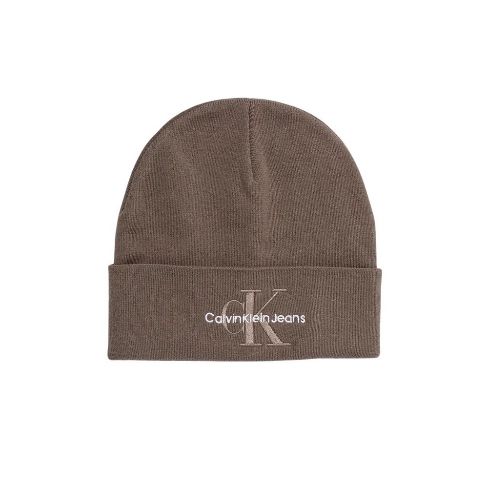 CALVIN KLEIN JEANS MONO LOGO EMBRO BEANIE ΣΚΟΥΦΟΣ ΑΝΔΡΙΚΟΣ BROWN